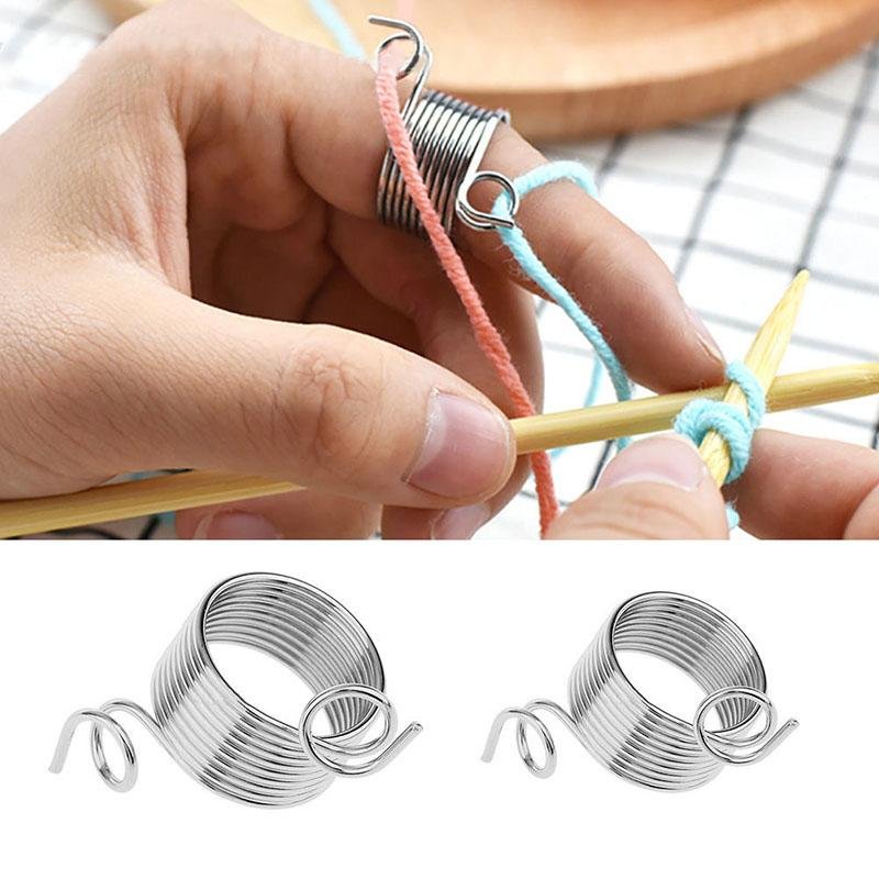 2 Size Ring Type Knitting Tools Finger Wear Thimble Yarn Spring
